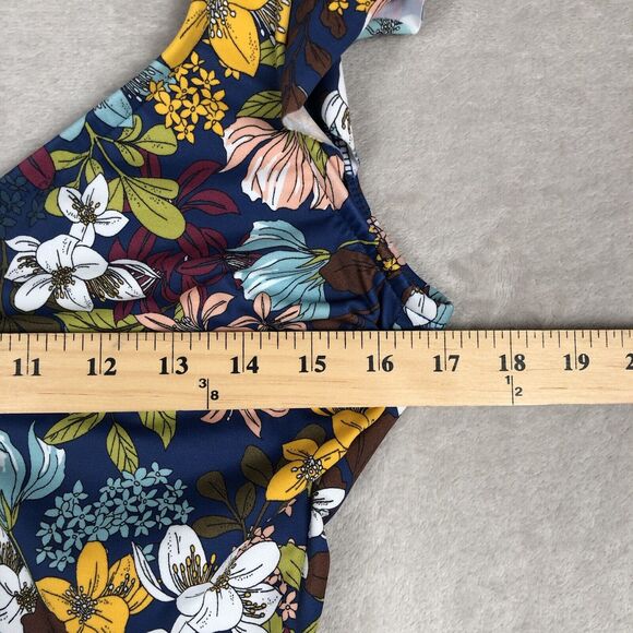 BEACH BETTY Miracle Brands Estilo Swimsuit Sz S Blue Floral Flutter Strap Tie - Picture 3 of 9